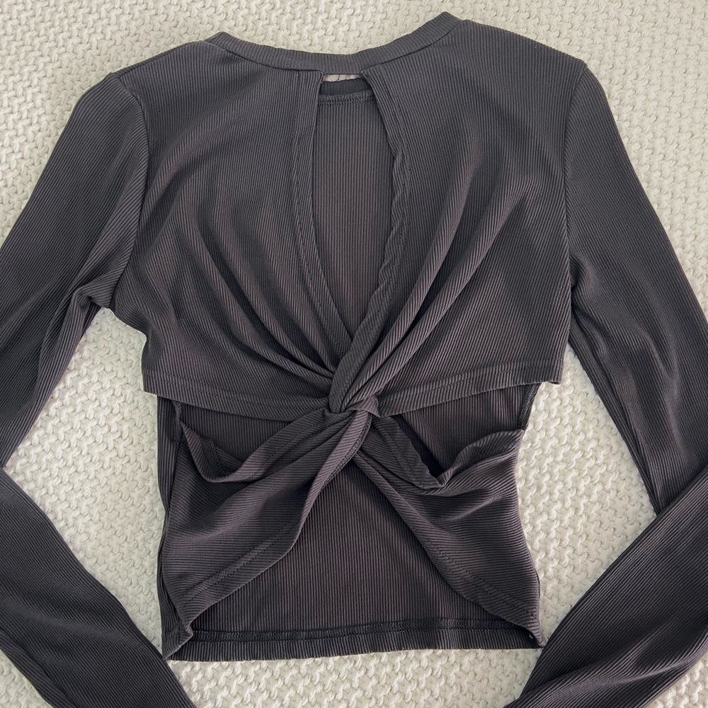 Long Sleeve Ribbed Open Tie Back Top